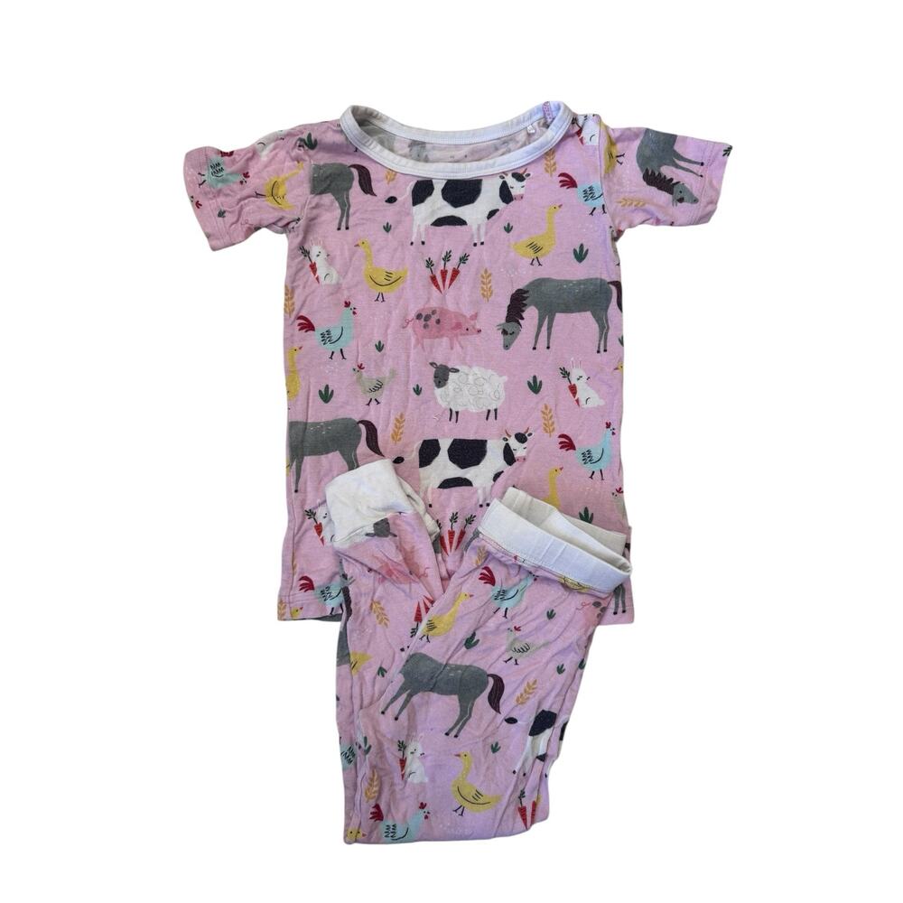 LITTLE SLEEPIES Pink Farm Animals 2-piece Pajama Set Size 18-24 months Bamoo